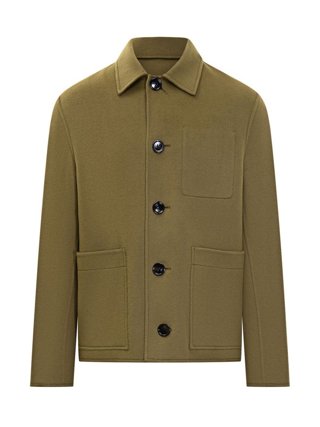 Ami Paris Green Solid Shirt Collar Jacket