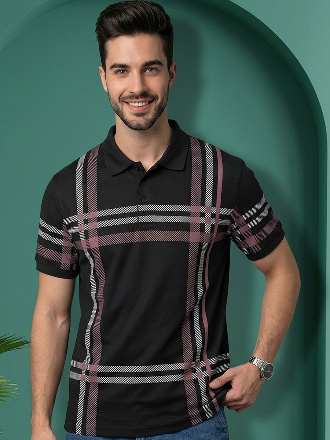 Moda Rapido Men Checked Polo Collar T-shirt