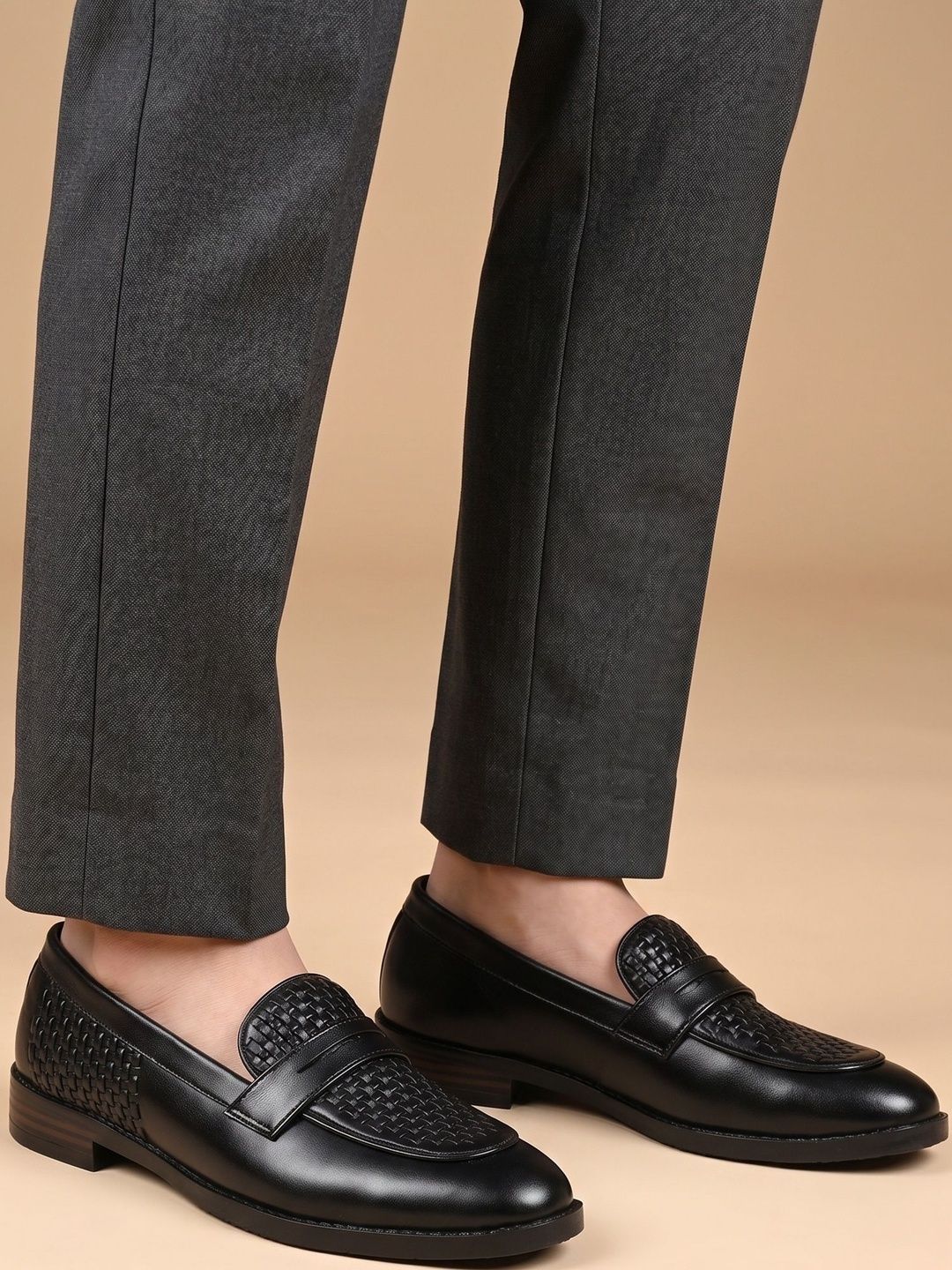House of Pataudi Men Textured Lightweight Slip-On Loafers Formal Shoes