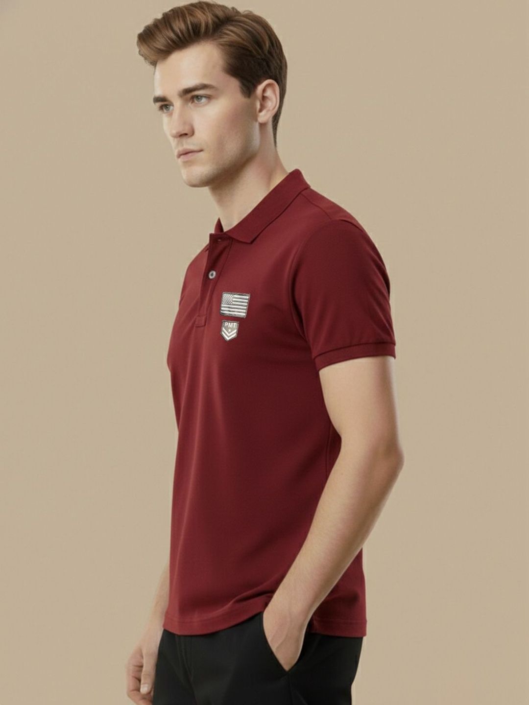 Promount Men Brand Logo Polo Collar Applique T-shirt