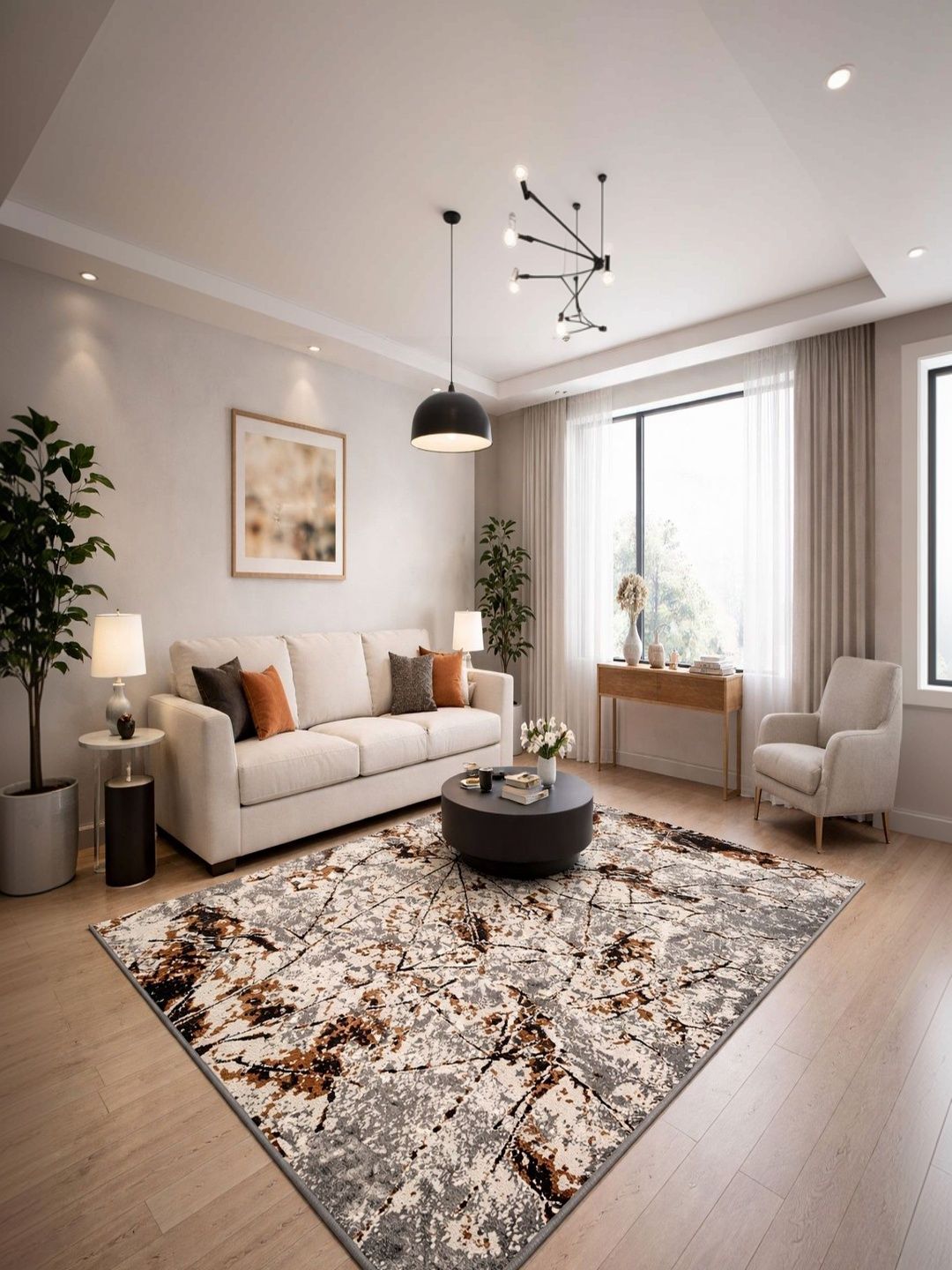 Myntra Elegant Homes Myntra Elegant Homes Beige Abstract Anti-Skid Polyester Carpet