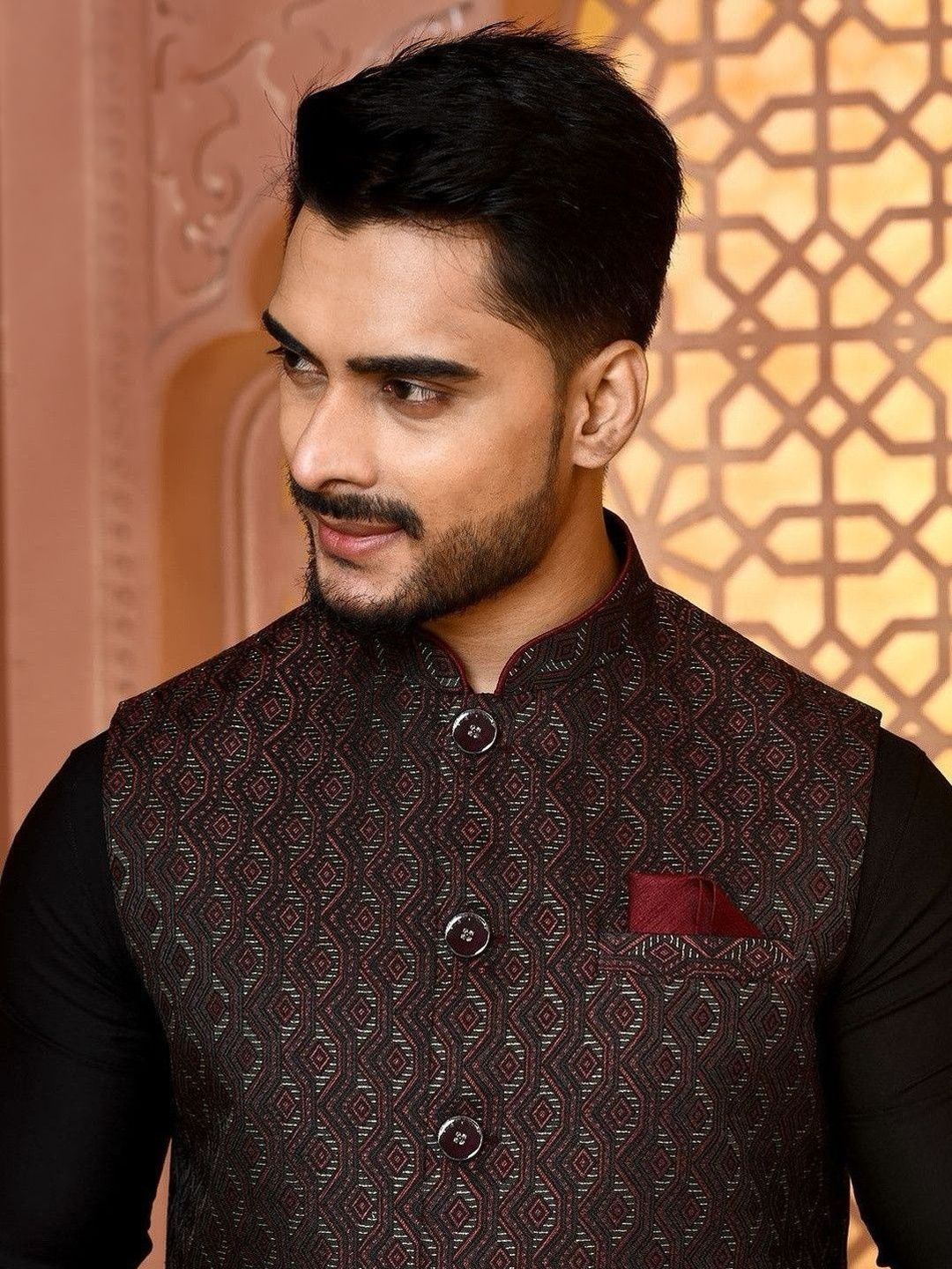 WANAS Men Woven Design Premium Jacquard Nehru Jacket