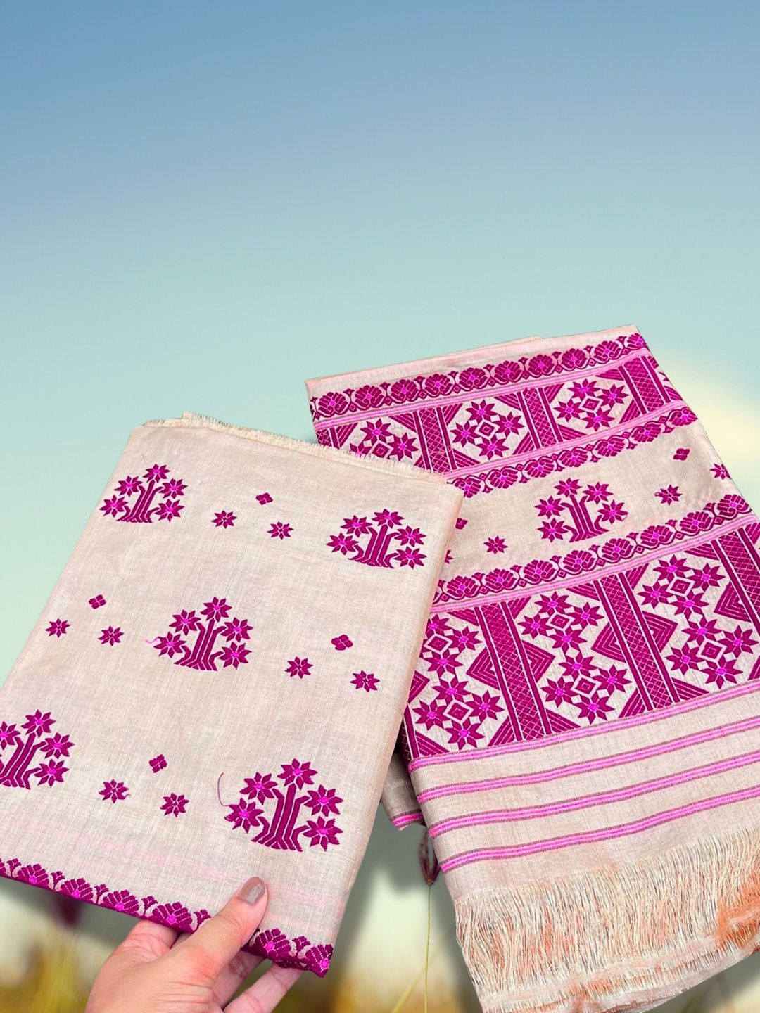 KAMDAR Woven Design Embroidered Mekhela Chador Saree