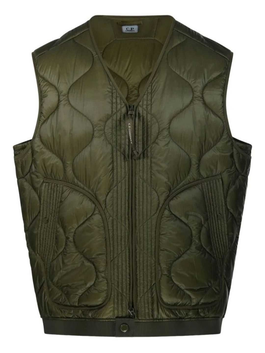 C.P. Company Green Quilted V Neck Jacket