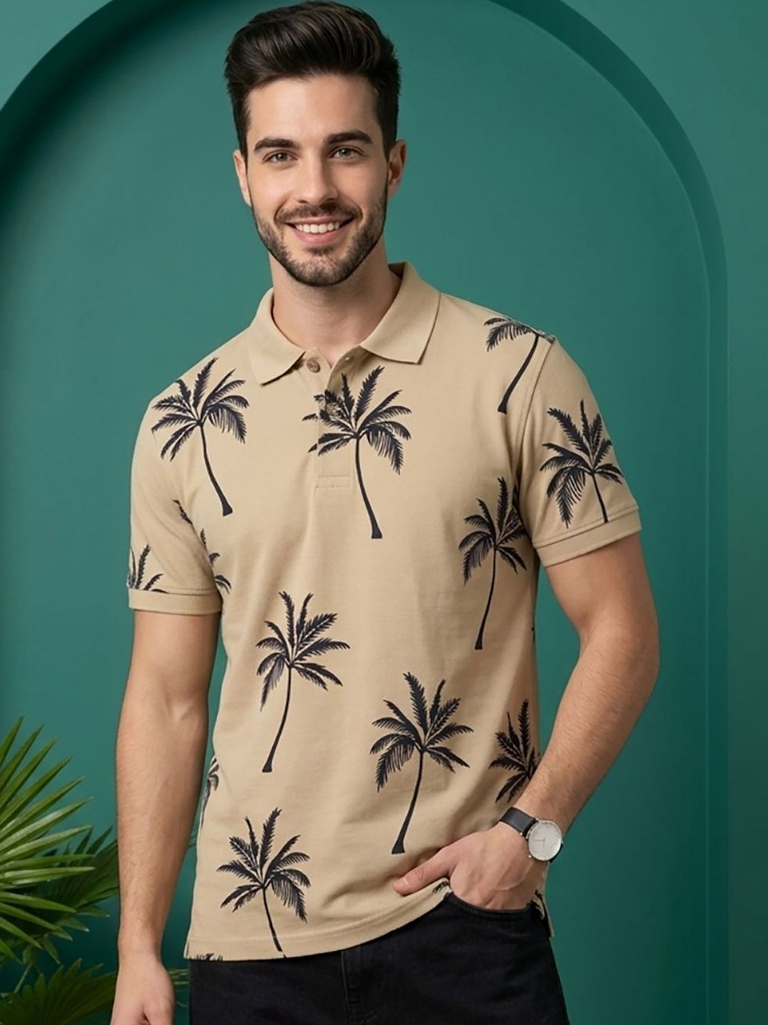 Moda Rapido Men Printed Polo Collar Tropical T-shirt