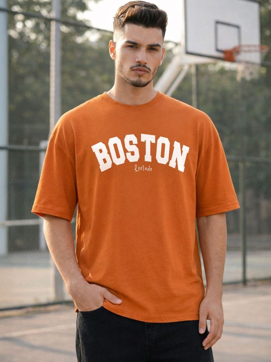 Leotude Leotude Men Typography Printed Drop-Shoulder Sleeves T-shirt