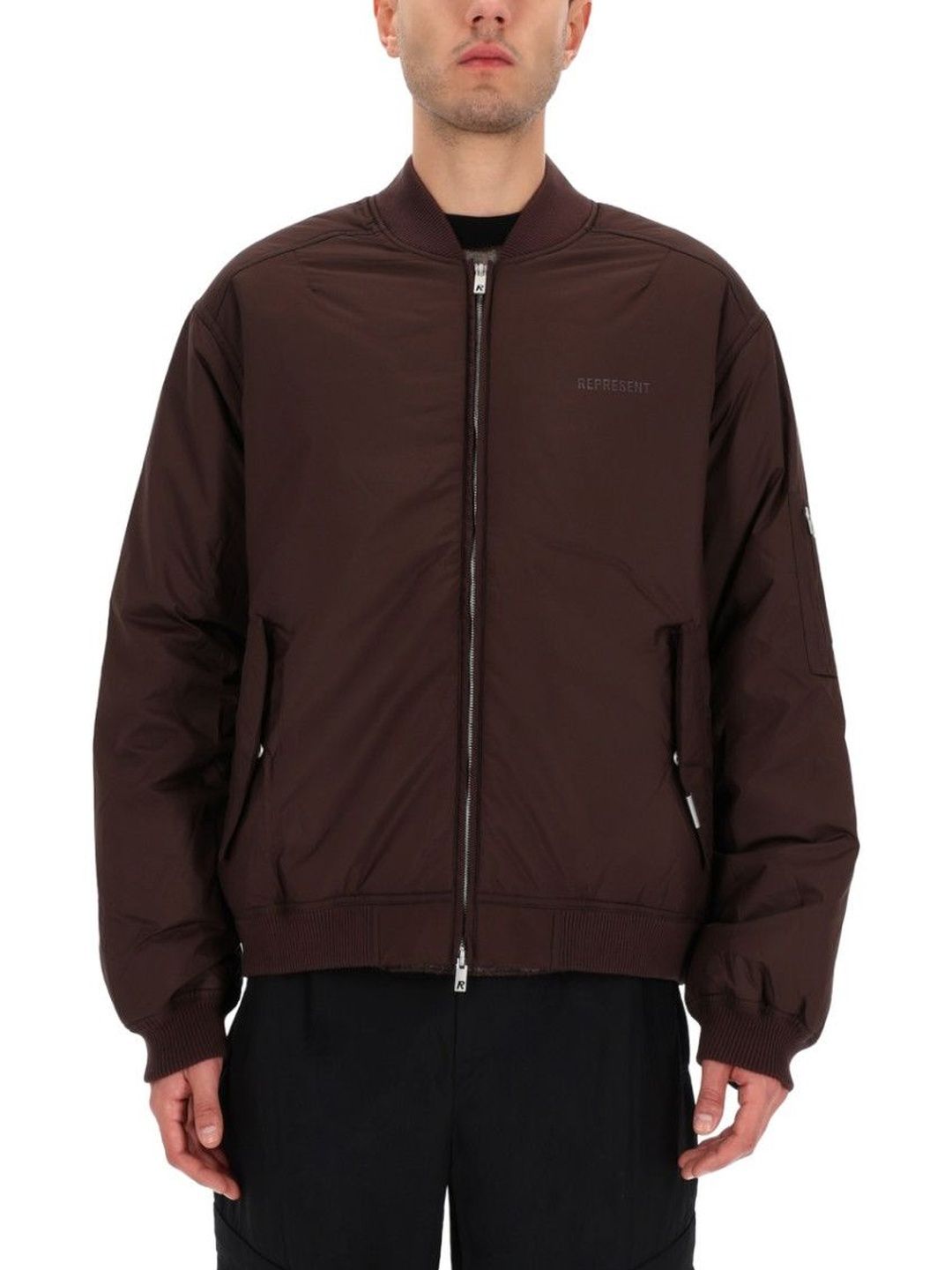 Represent Brown Solid Mock Collar Jacket