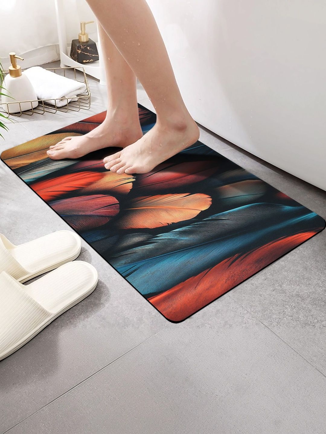 FINE TEX WORLD FINE TEX WORLD Black & Blue Printed Water Absorbable Anti-Skid Doormats