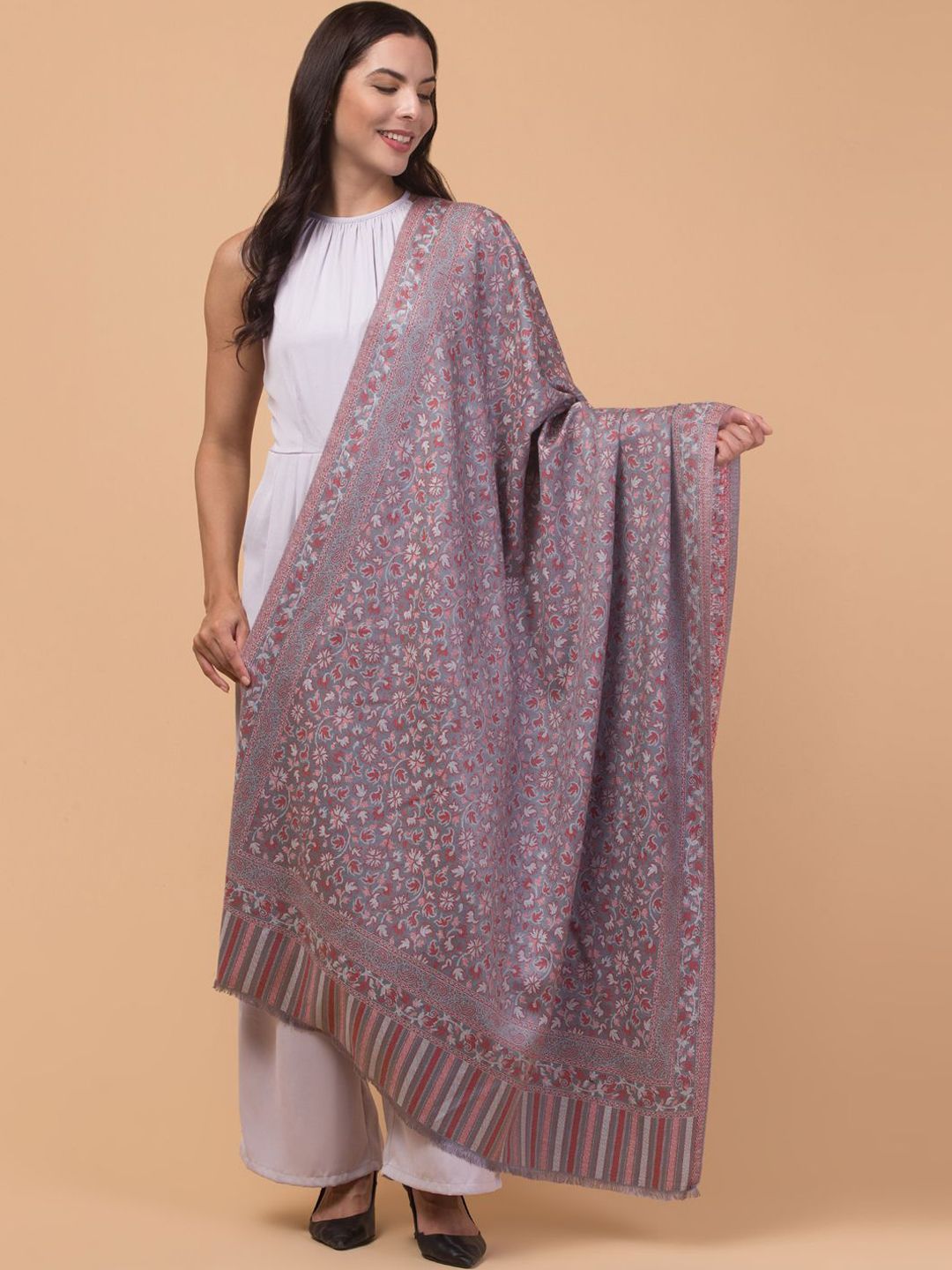Tweedle Floral Woven Design Acrylic Shawl