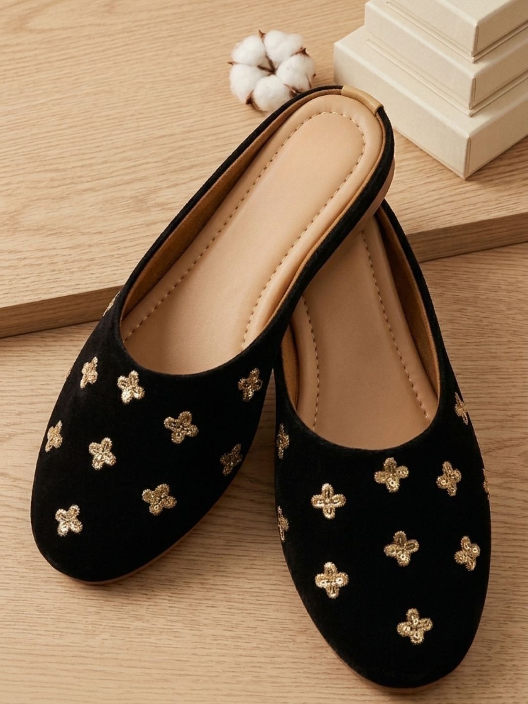 Anouk Embellished Party Mules with Embroidered Flats