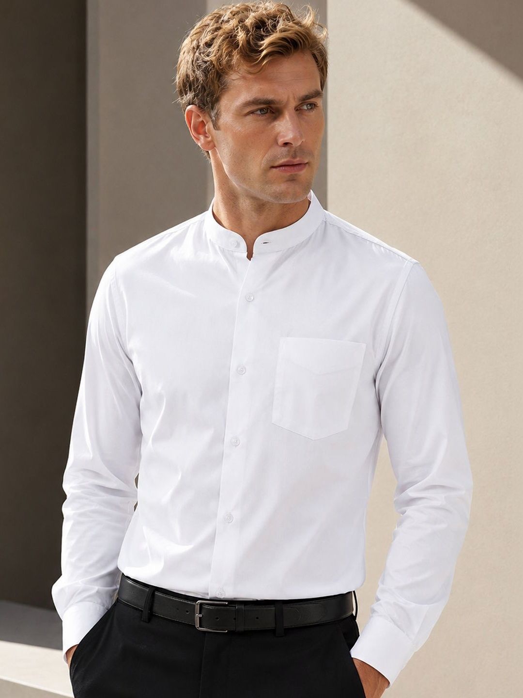 Hancock Men Solid Slim Fit Pure Cotton Formal Shirt