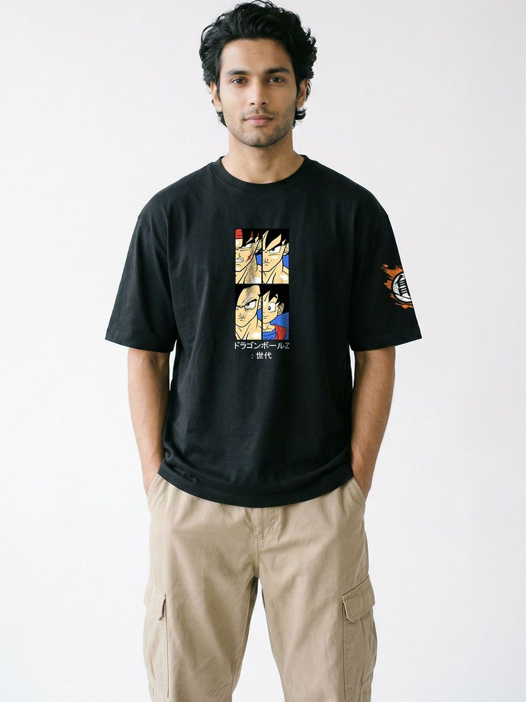 Crazymonk Men Evolution of Goku Printed Anime Oversized Cotton T-shirt