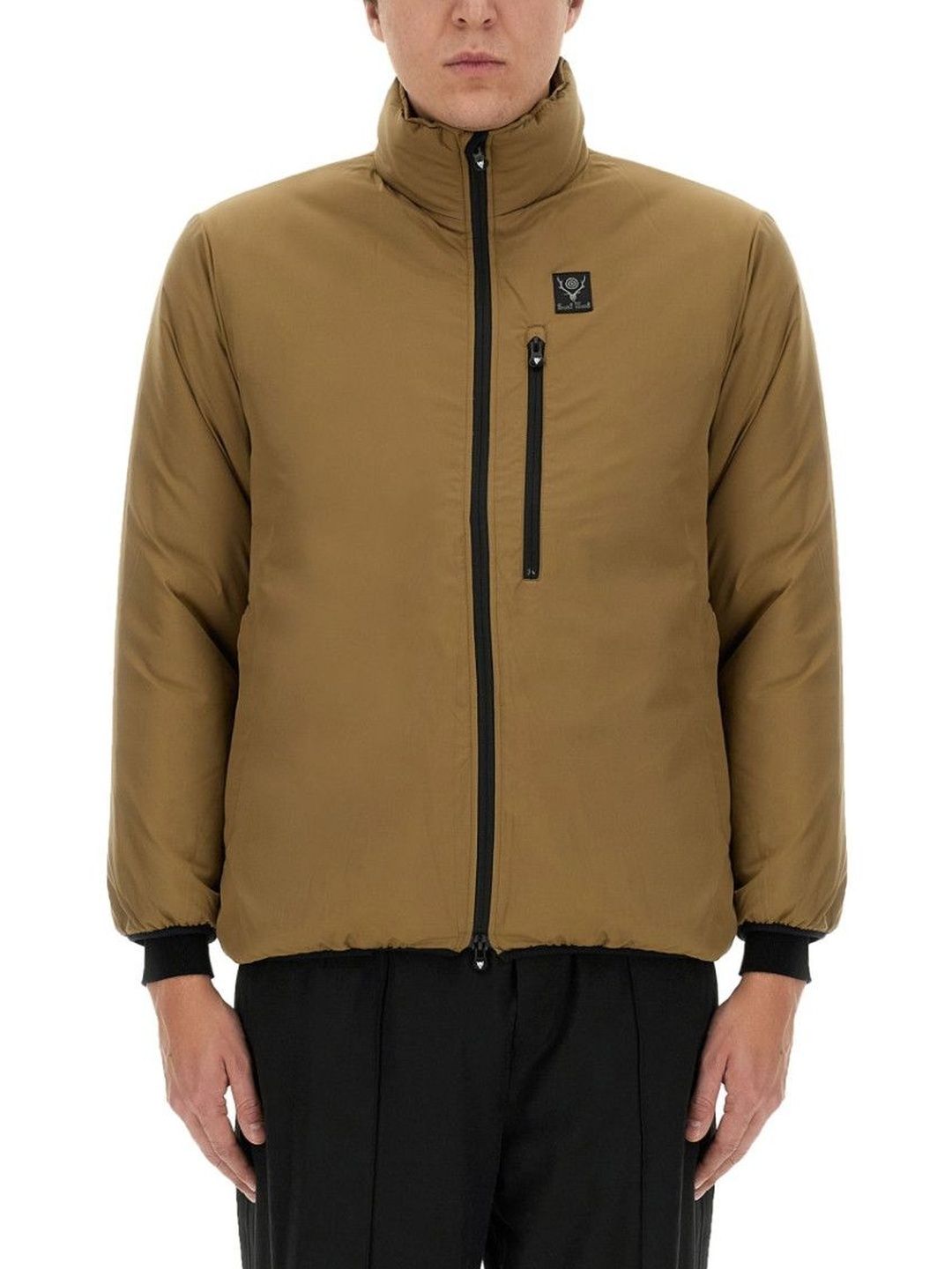 South2 West8 Brown Logo Mock Collar Jacket