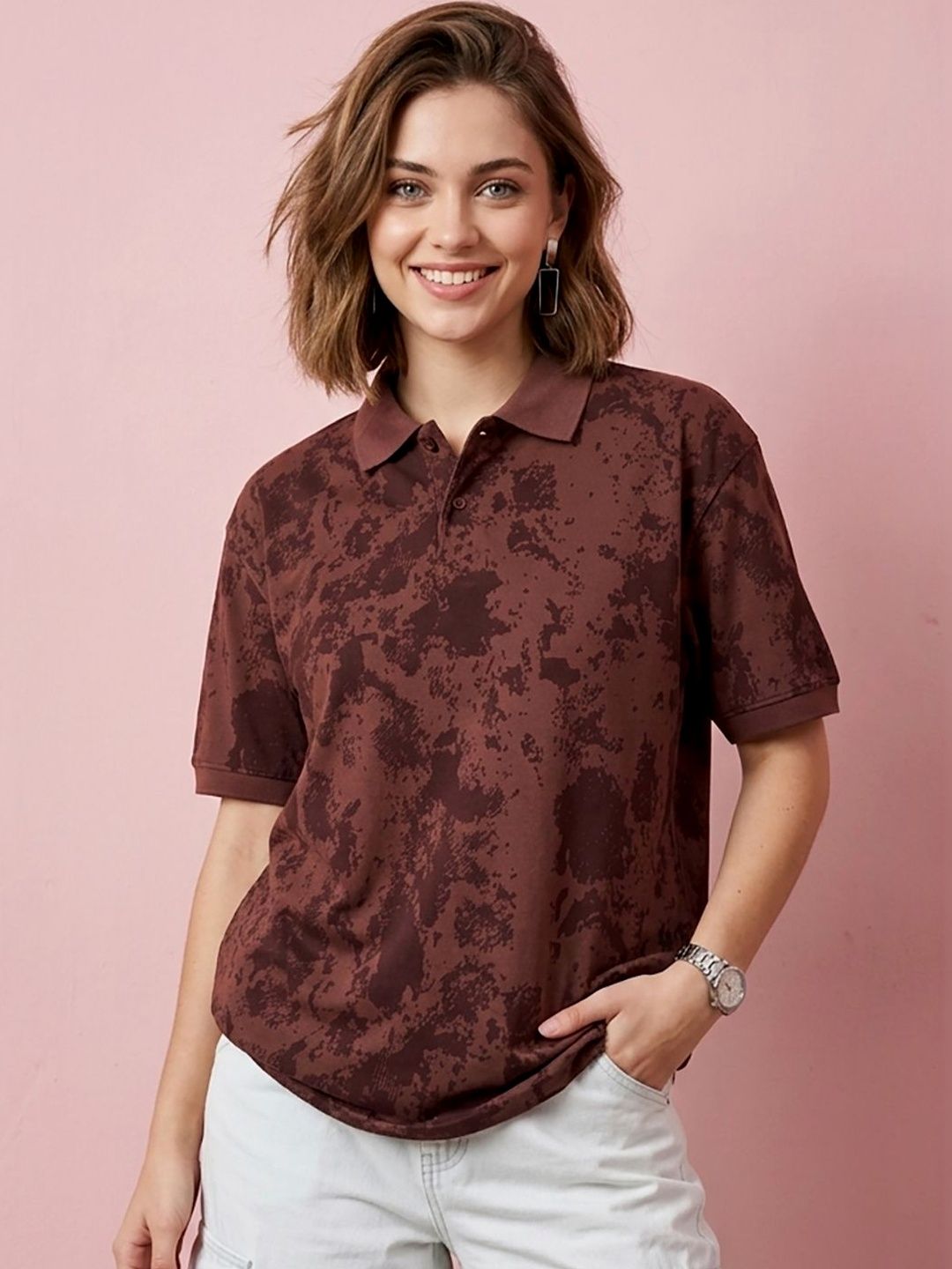 Moda Rapido Women Printed Polo Collar T-shirt
