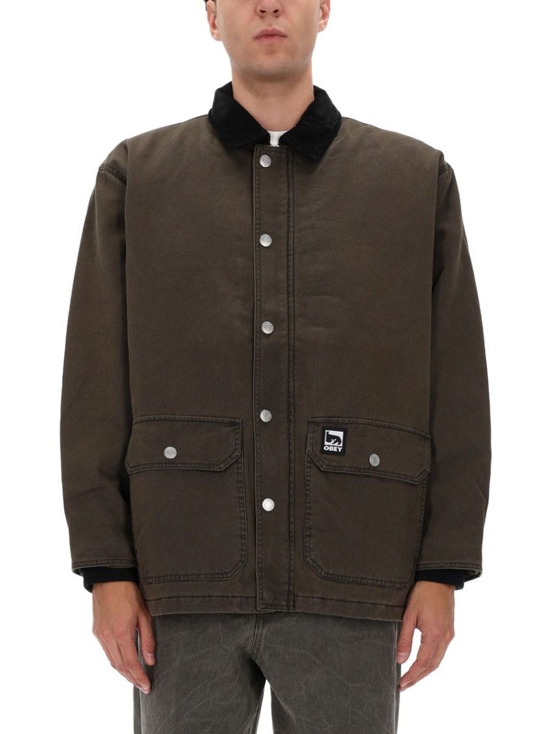 Obey Green Solid Shirt Collar Jacket