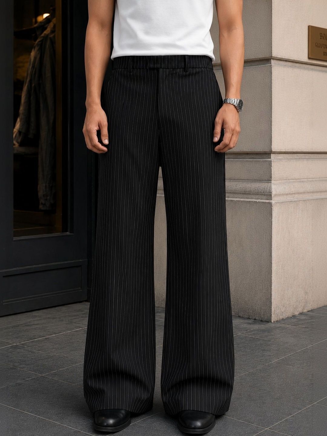 NOWI NOWI Men Striped Relaxed Trousers