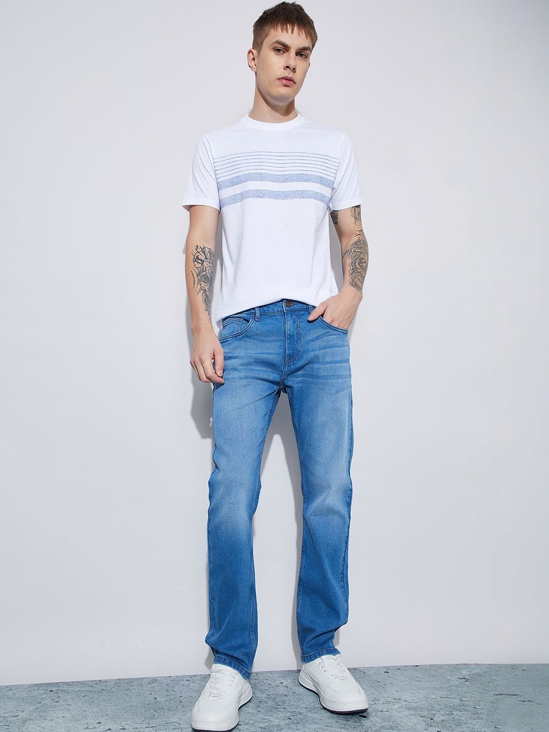 Fame Forever by Lifestyle Men Slim Fit Mid-Rise Low Distress Jeans