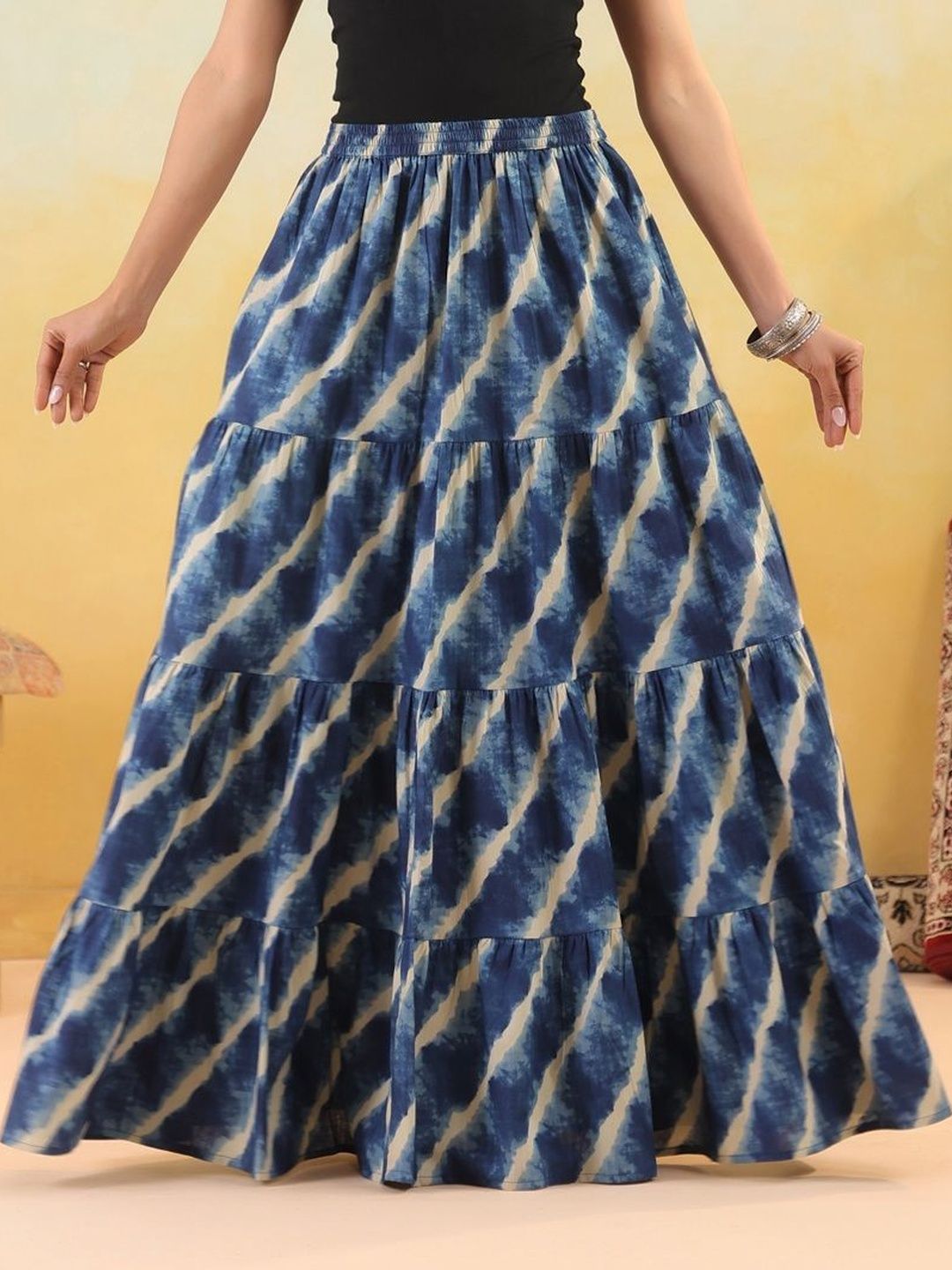 Rimeline Women Pure Cotton Cotton Cambric Self Design Maxi Flared Skirt