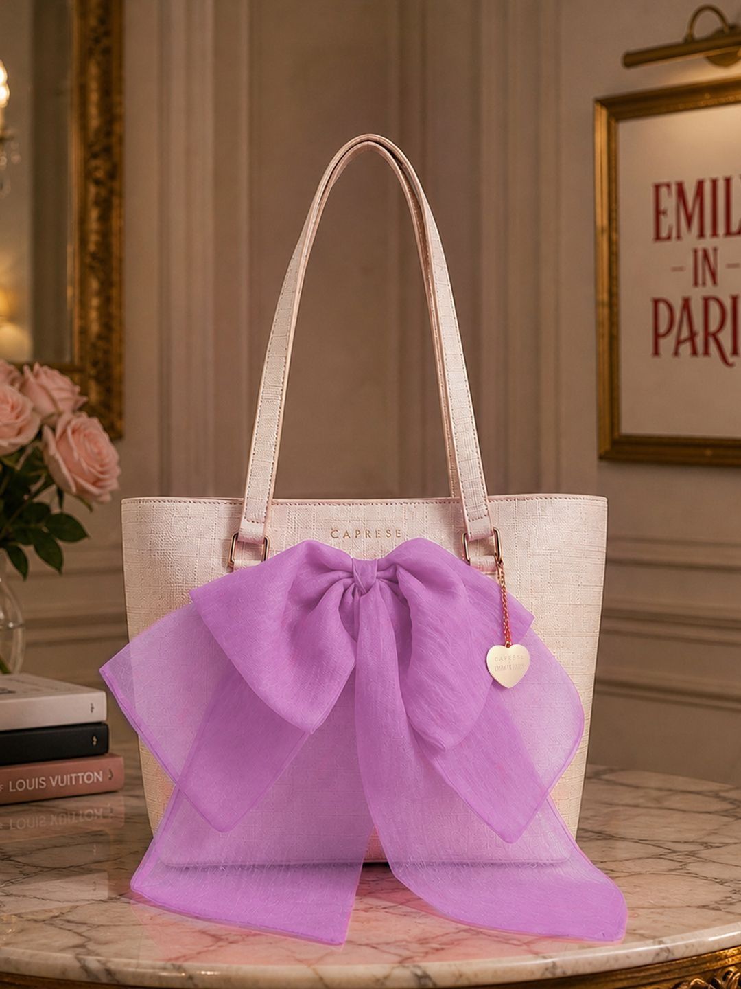 Structured Tote Bag with Bow Detail Caprese X Emily in Paris Ellen Lilac Large Women Tote Bag