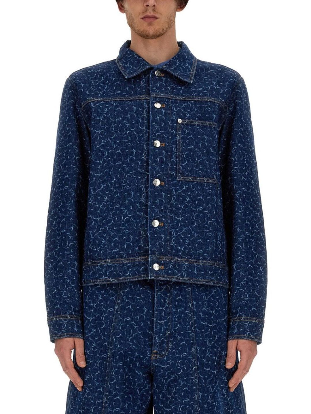 Maison Kitsune Blue Printed Shirt Collar Jacket