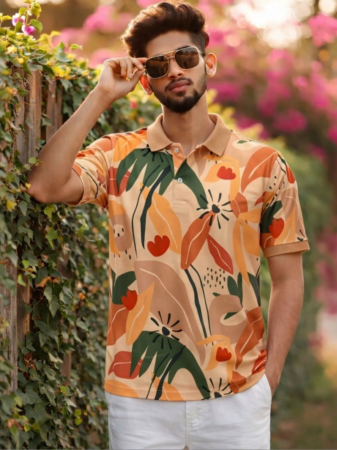 Tshirts Buddy Men Floral Printed Polo Collar Tropical T-shirt