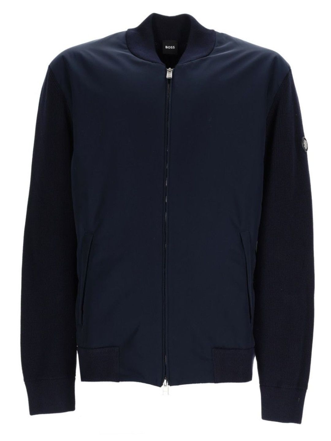 Hugo Boss Navy Blue Solid Mock Collar Jacket
