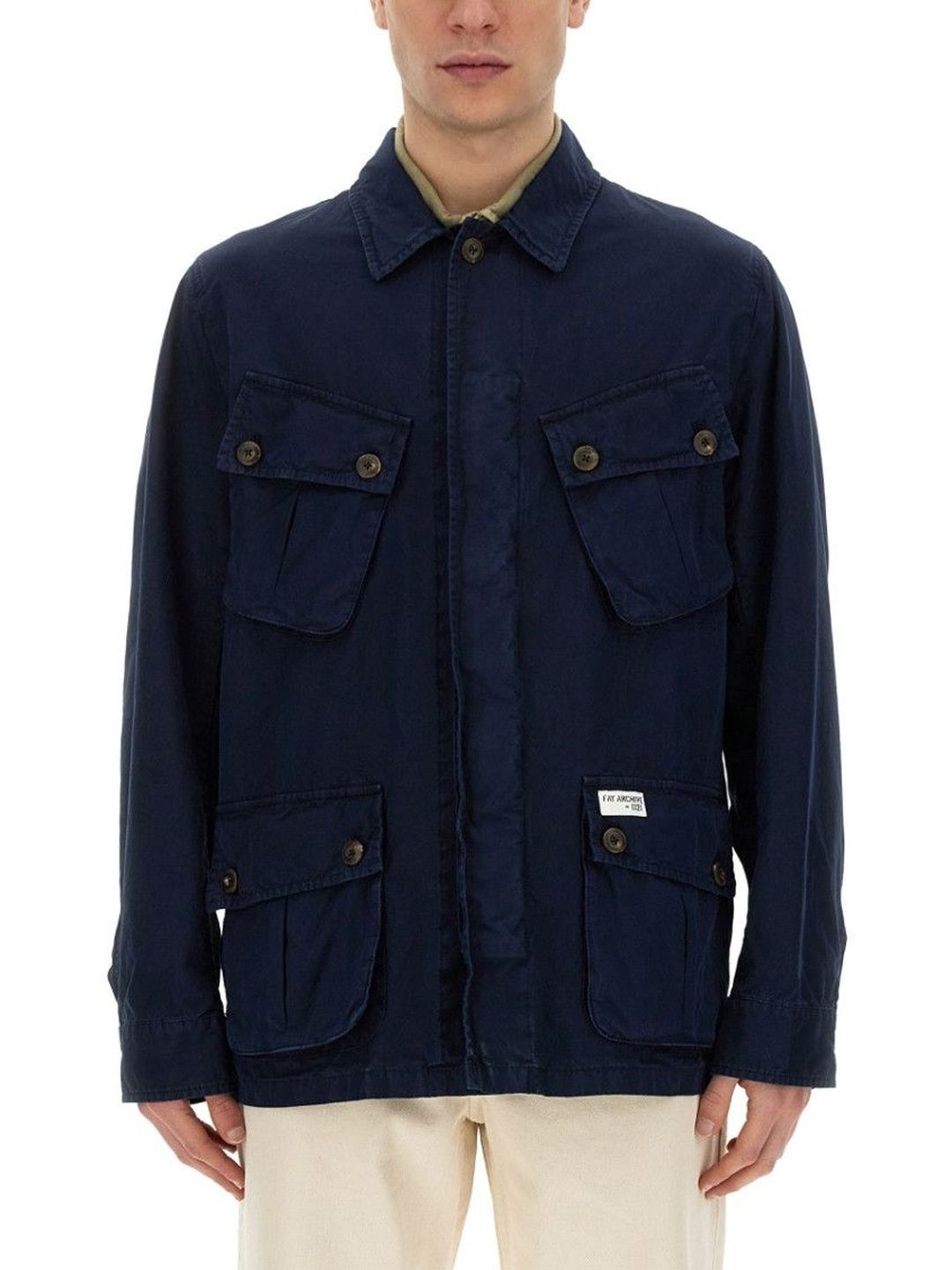 Fay Navy Blue Solid Shirt Collar Jacket