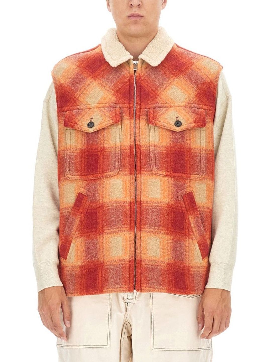 Isabel Marant Orange Plaid Shirt Collar Jacket