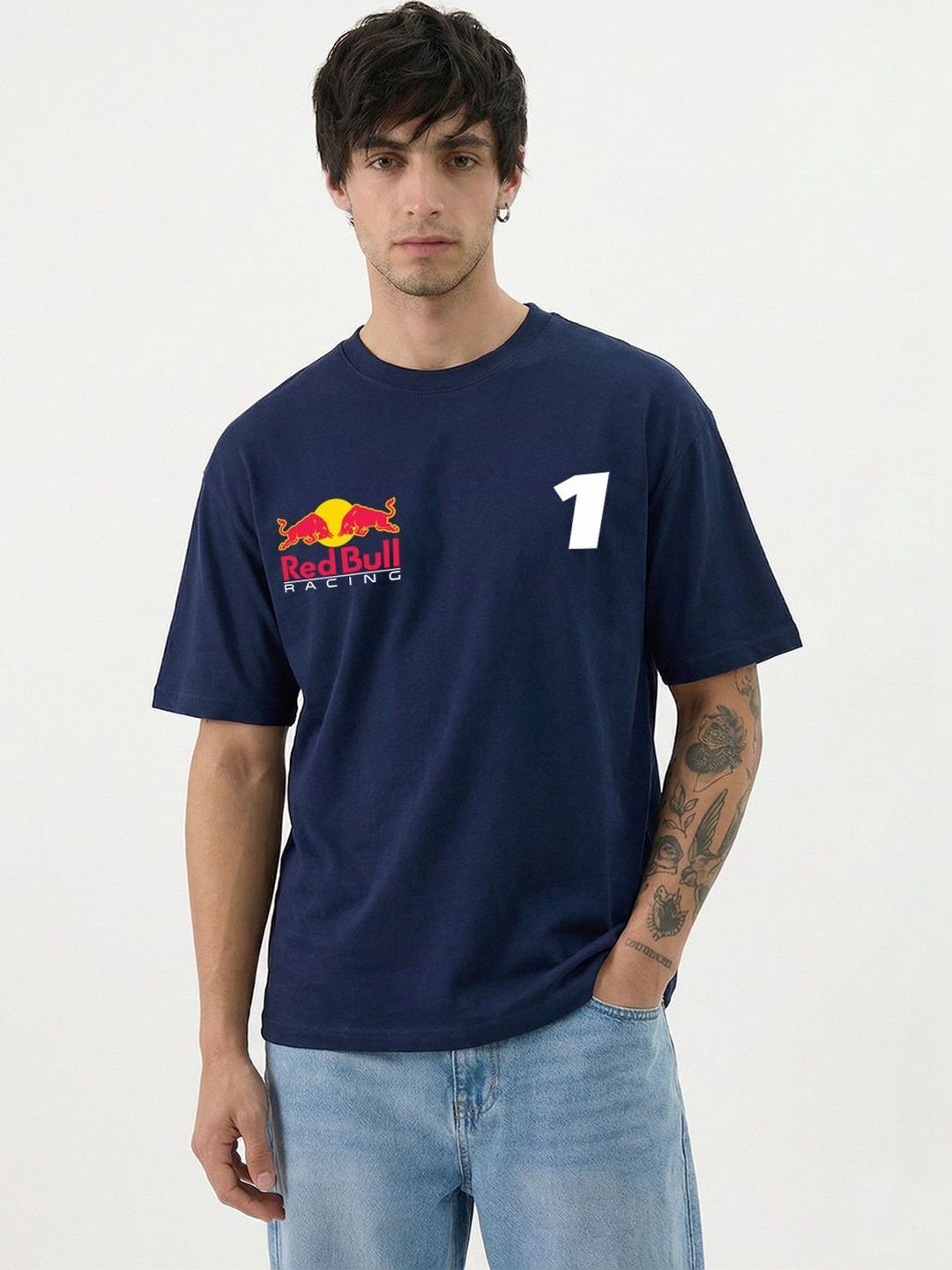 Crazymonk Max Verstappen Printed Drop Shoulder Pure Cotton Oversized T-Shirt
