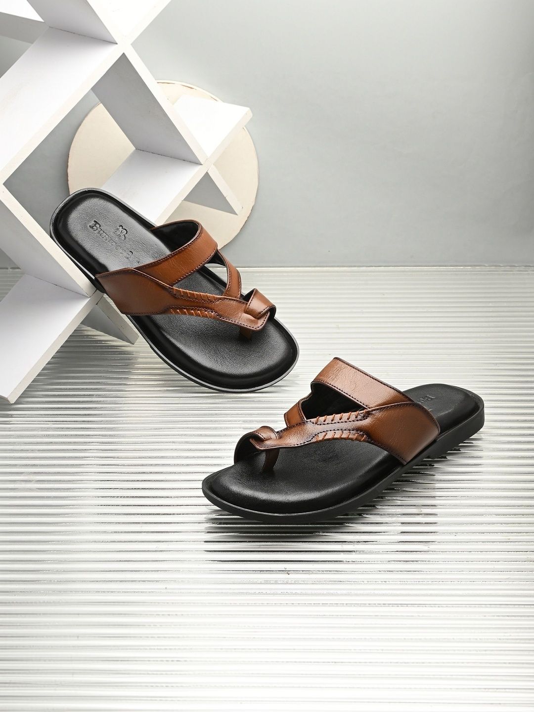 House of Pataudi Men Leather Comfort Sandals