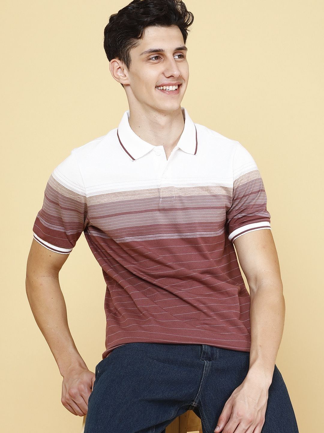 LIMEROAD Men Striped Polo Collar T-shirt