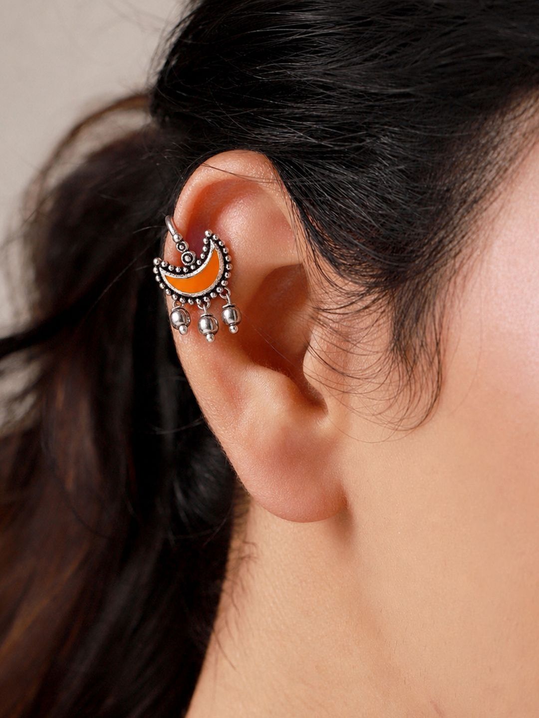 Voylla Silver-Plated Crescent Shaped Drop Earrings