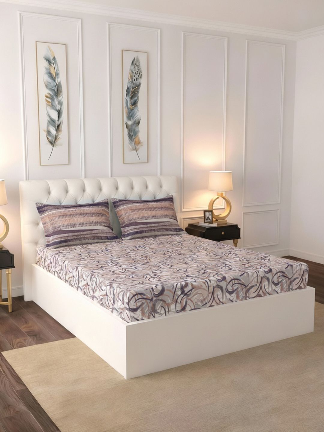 Raymond Home Raymond Home Grey & Maroon 140 TC Queen Bedsheet with 2 Pillow Covers