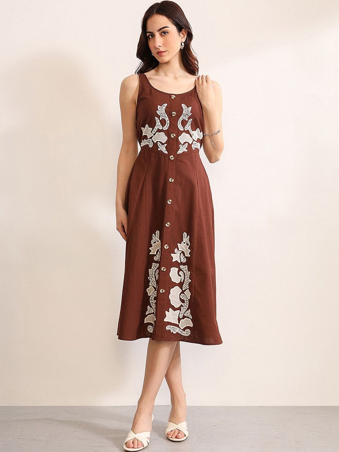 Embroidered A-Line Midi Dress Kazo Embroidered A-Line Midi Dress