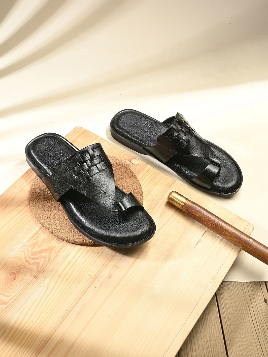 House of Pataudi Men Leather Comfort Sandals