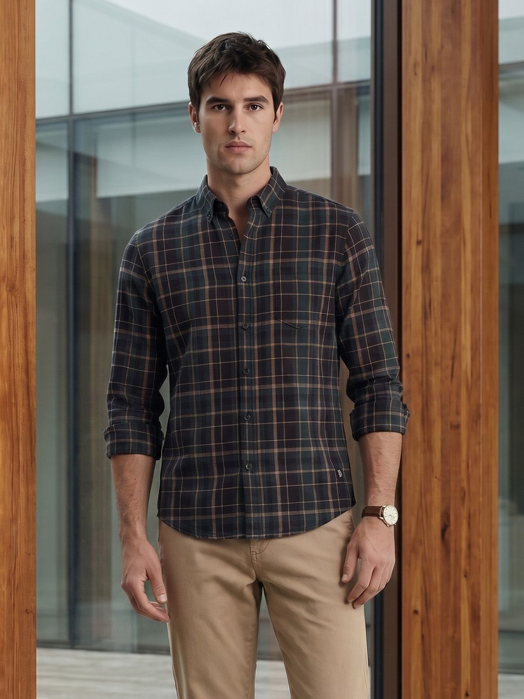 THE SHIRT CODE Tartan Checked Pure Cotton Casual Shirt