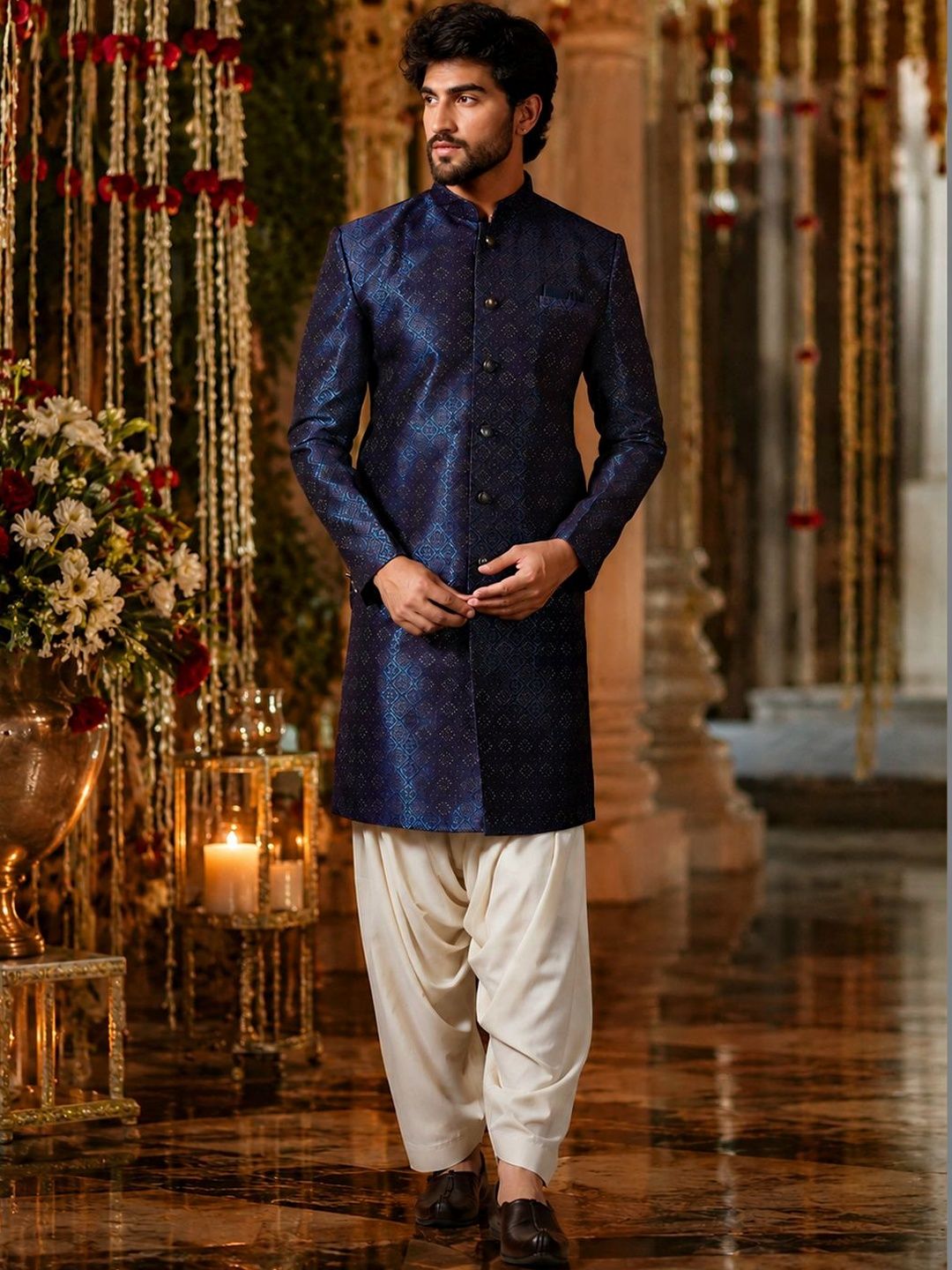 SOURAGYA Embroidered Mandarin Collar Sherwani