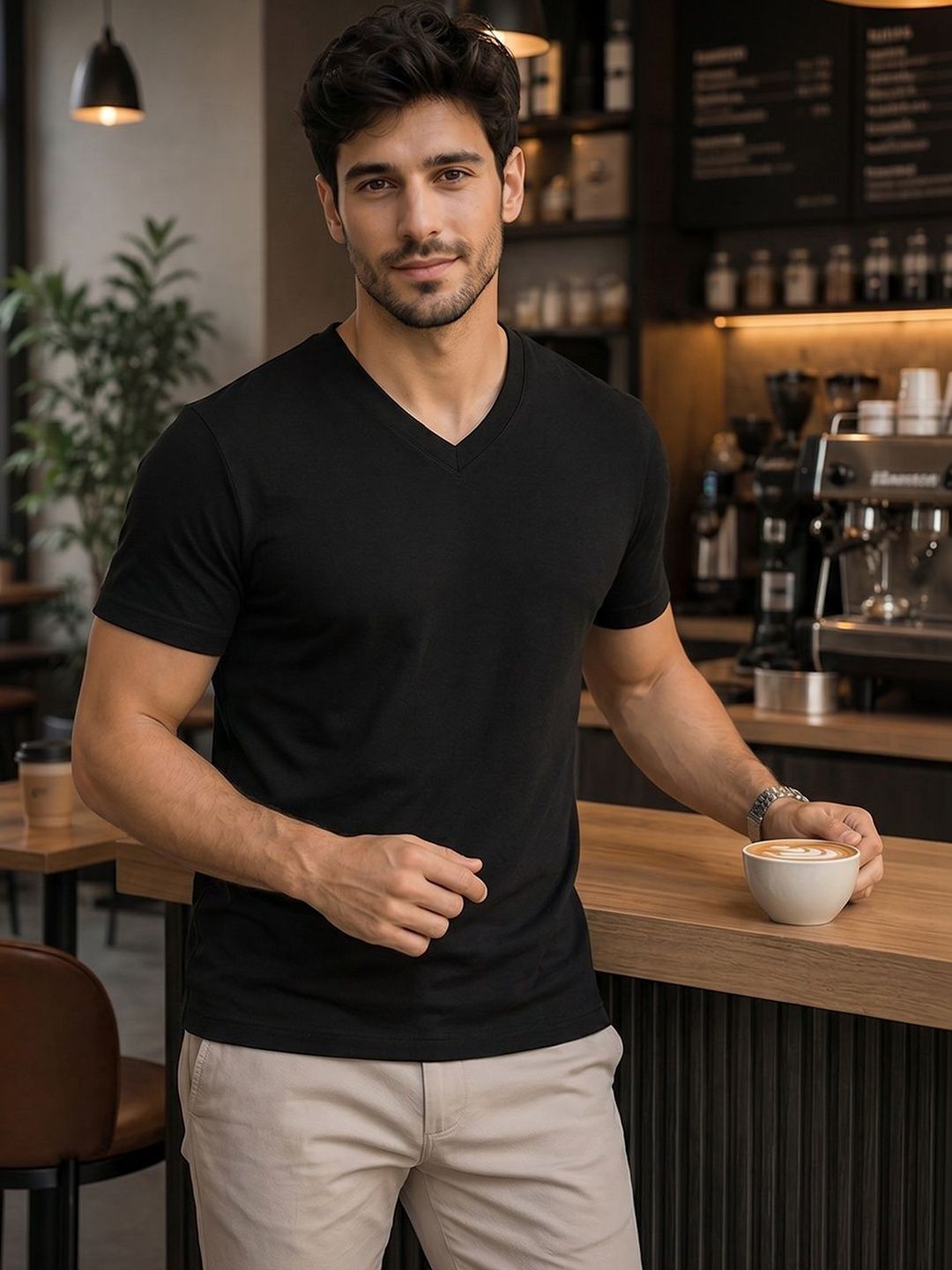 FBAR Men Solid V Neck Full Sleeve T Shirt
