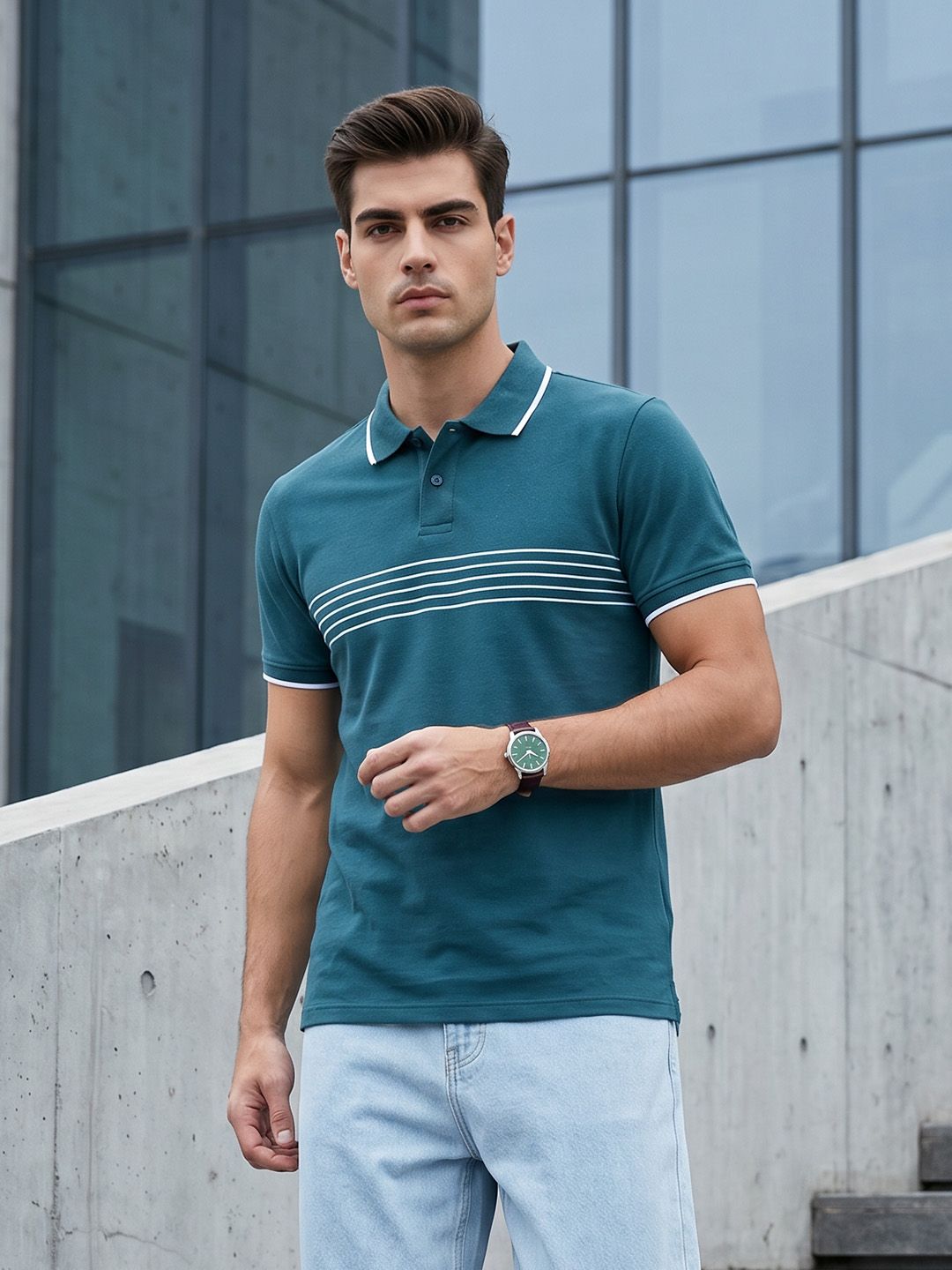 encore by INVICTUS Striped Polo Collar T-shirt