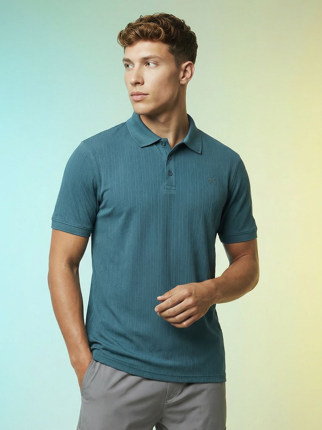 HRX by Hrithik Roshan Textured Polo Collar Lifestyle T-shirt