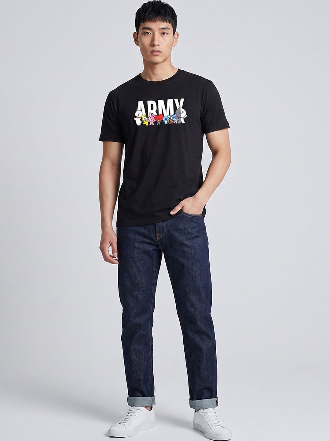 The Korhean Store Unisex BTS BT21 Army Streetwear Regular Fit Graphic Printed Cotton Tshirt