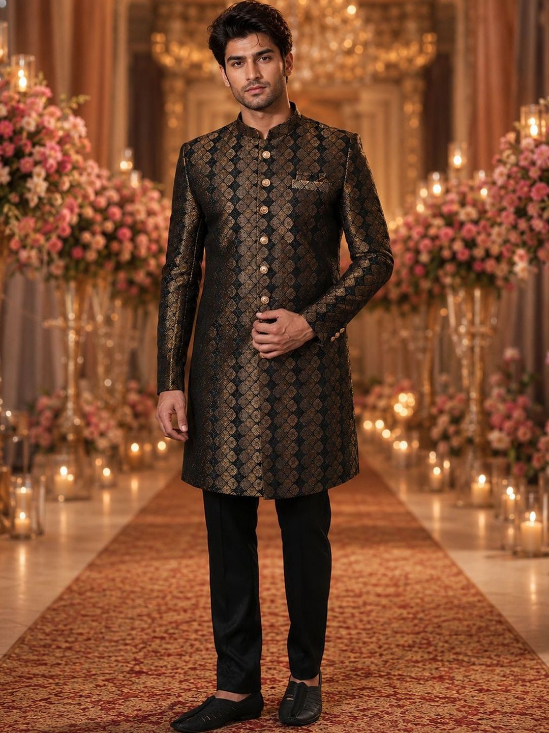 SOURAGYA Embroidered Mandarin Collar Sherwani