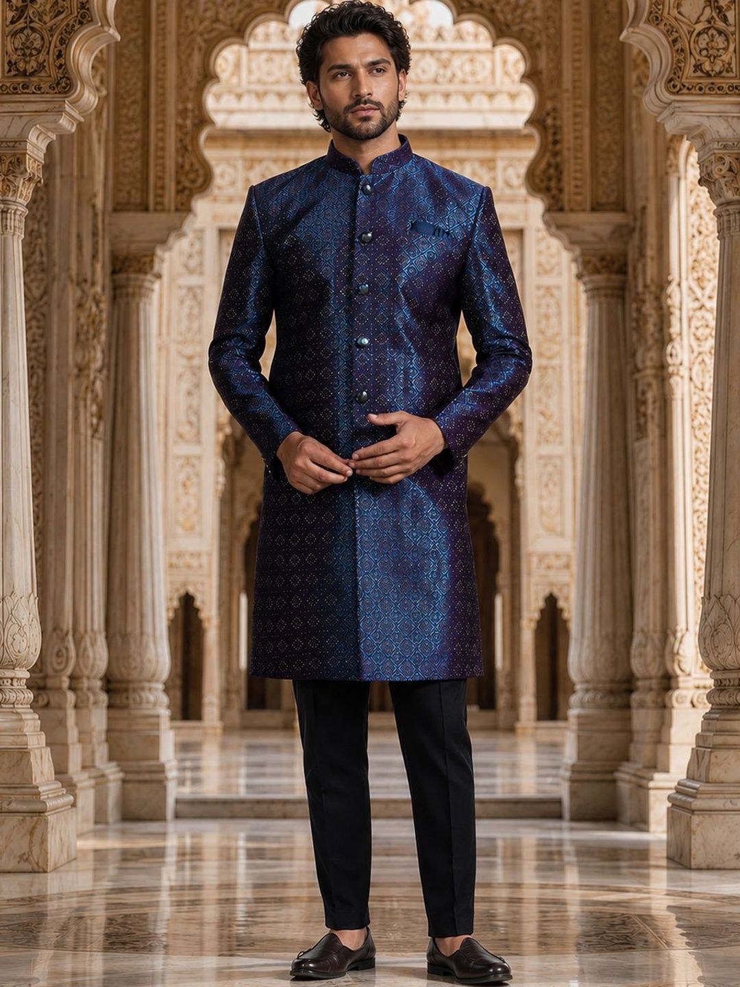 SOURAGYA Embroidered Mandarin Collar Sherwani