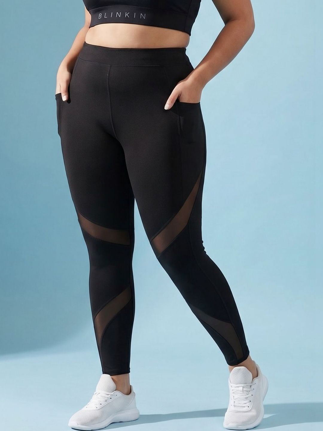 Blinkin Blinkin High Waist Plus Size Gym Tights With Pockets