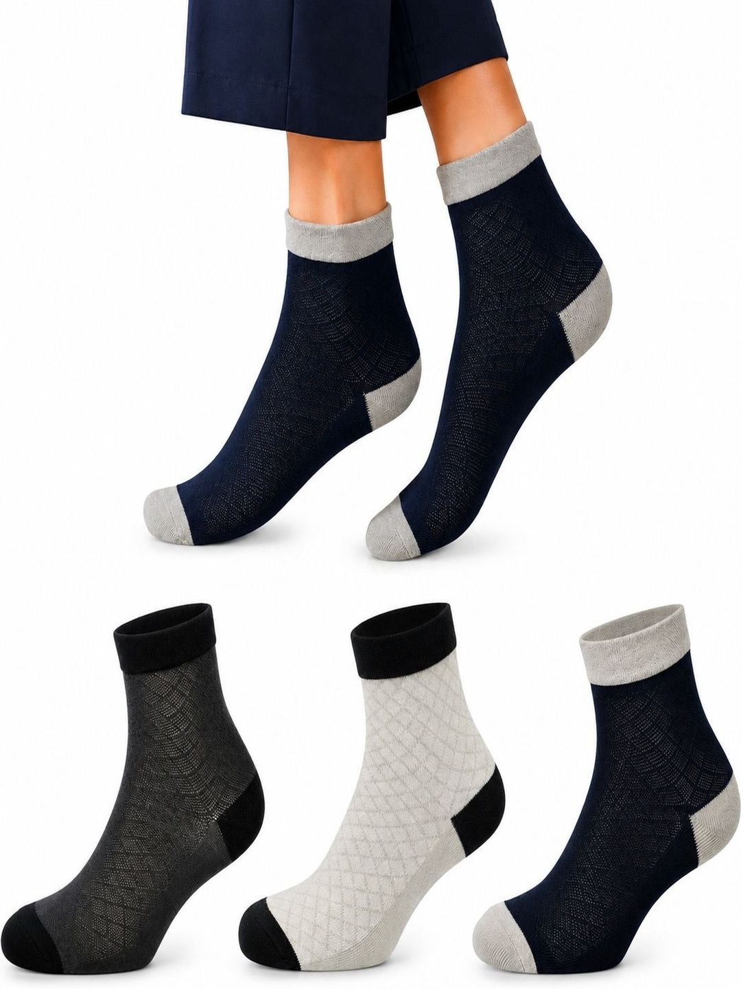 young arrow Men Pack of 3 Cotton Assorted Patterned Ankle Length Socks