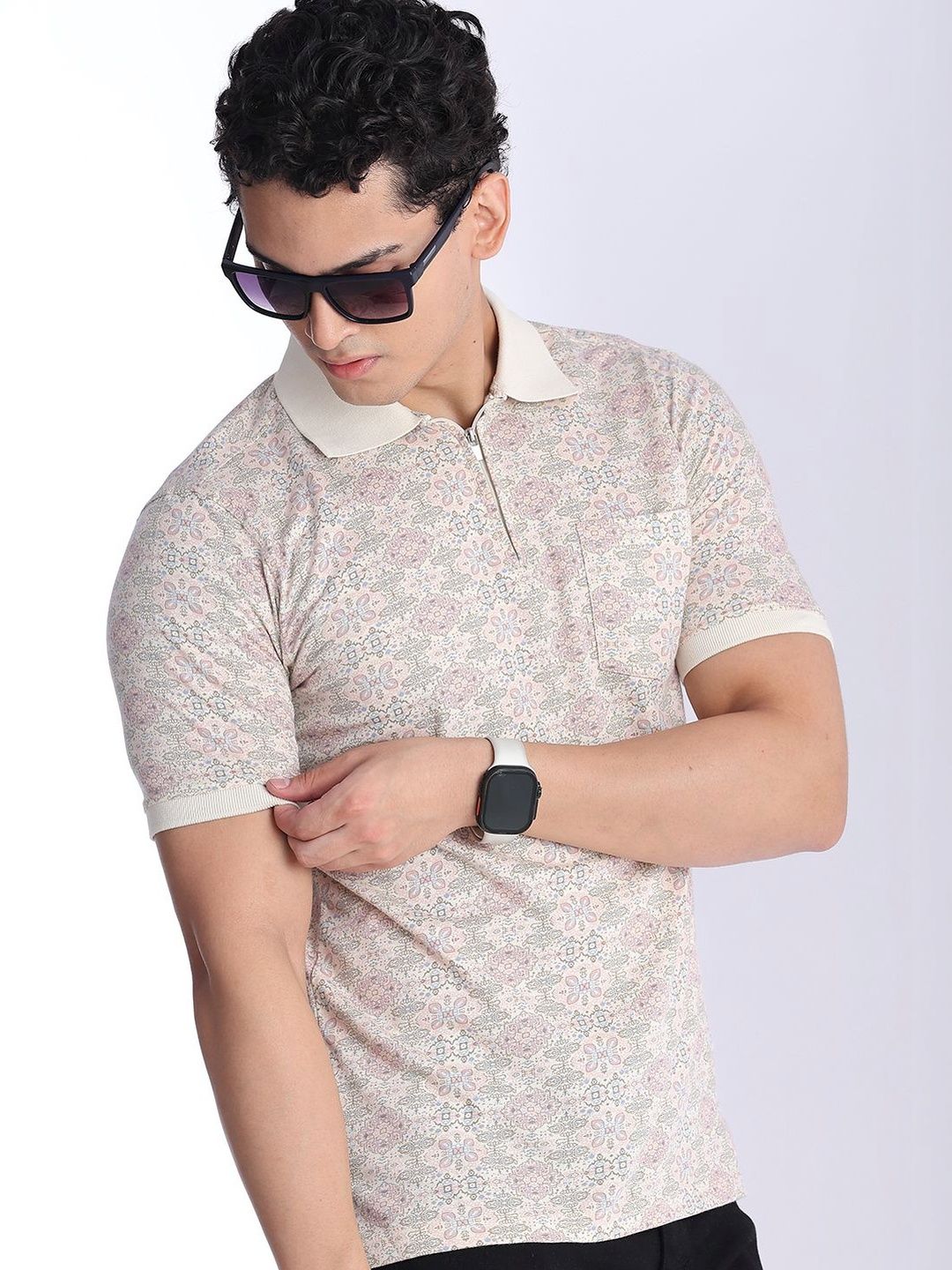 V-Mart V-Mart Men Printed Polo Collar Pockets T-shirt