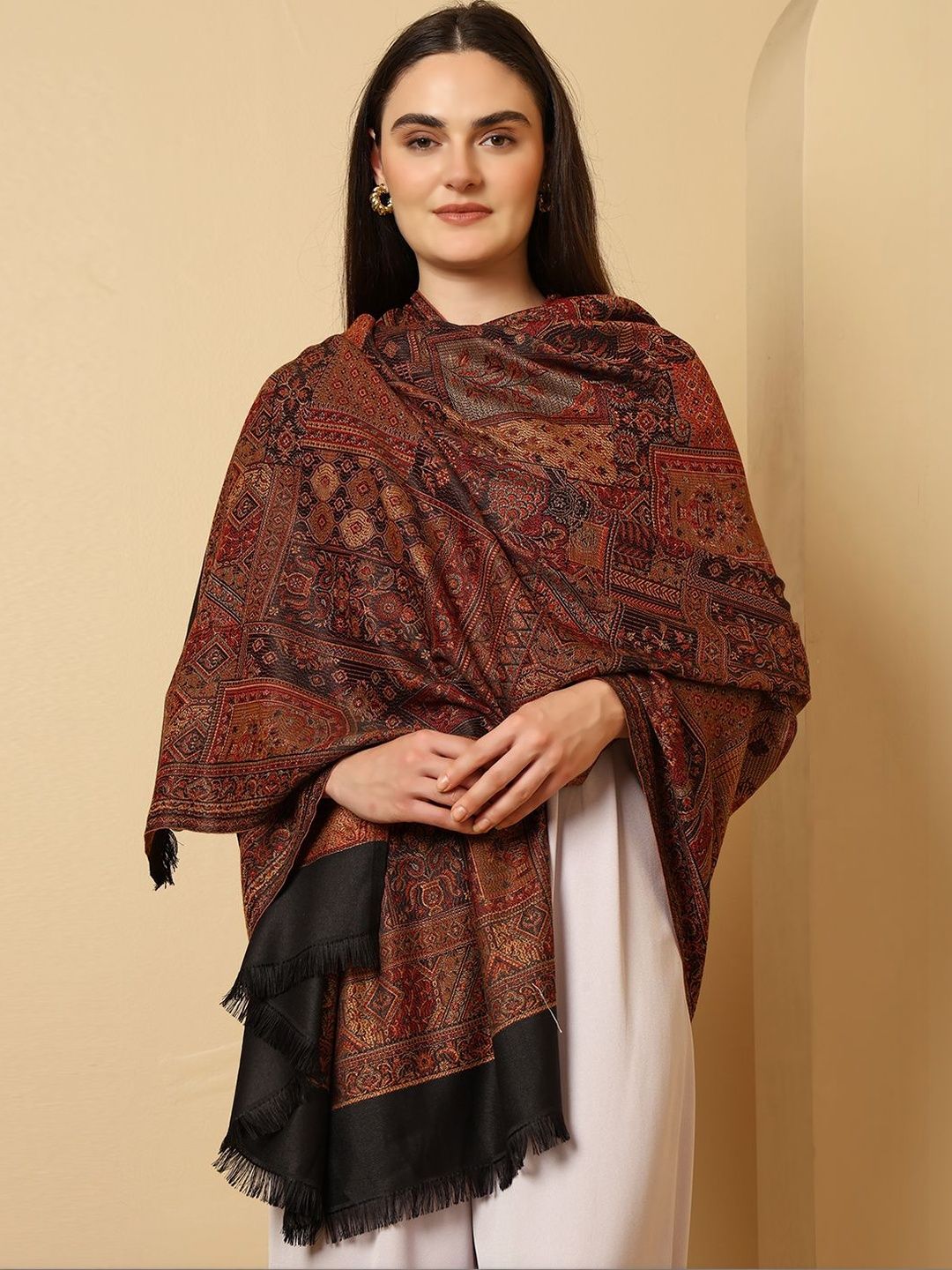 Tweedle Ethnic Motifs Woven Design Acrylic Shawl