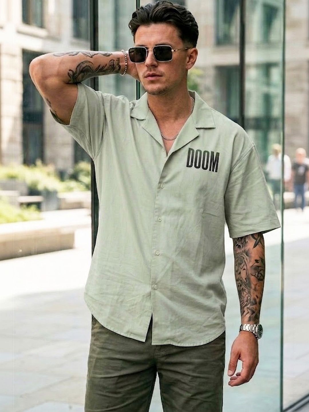 VEIRDO Oversized Camp Superhero Cotton Short Sleeves Fit Shirt