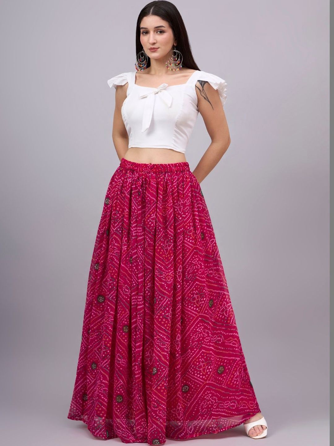 BANJANAN BANJANAN Women Georgette Textured Maxi Flared Skirt