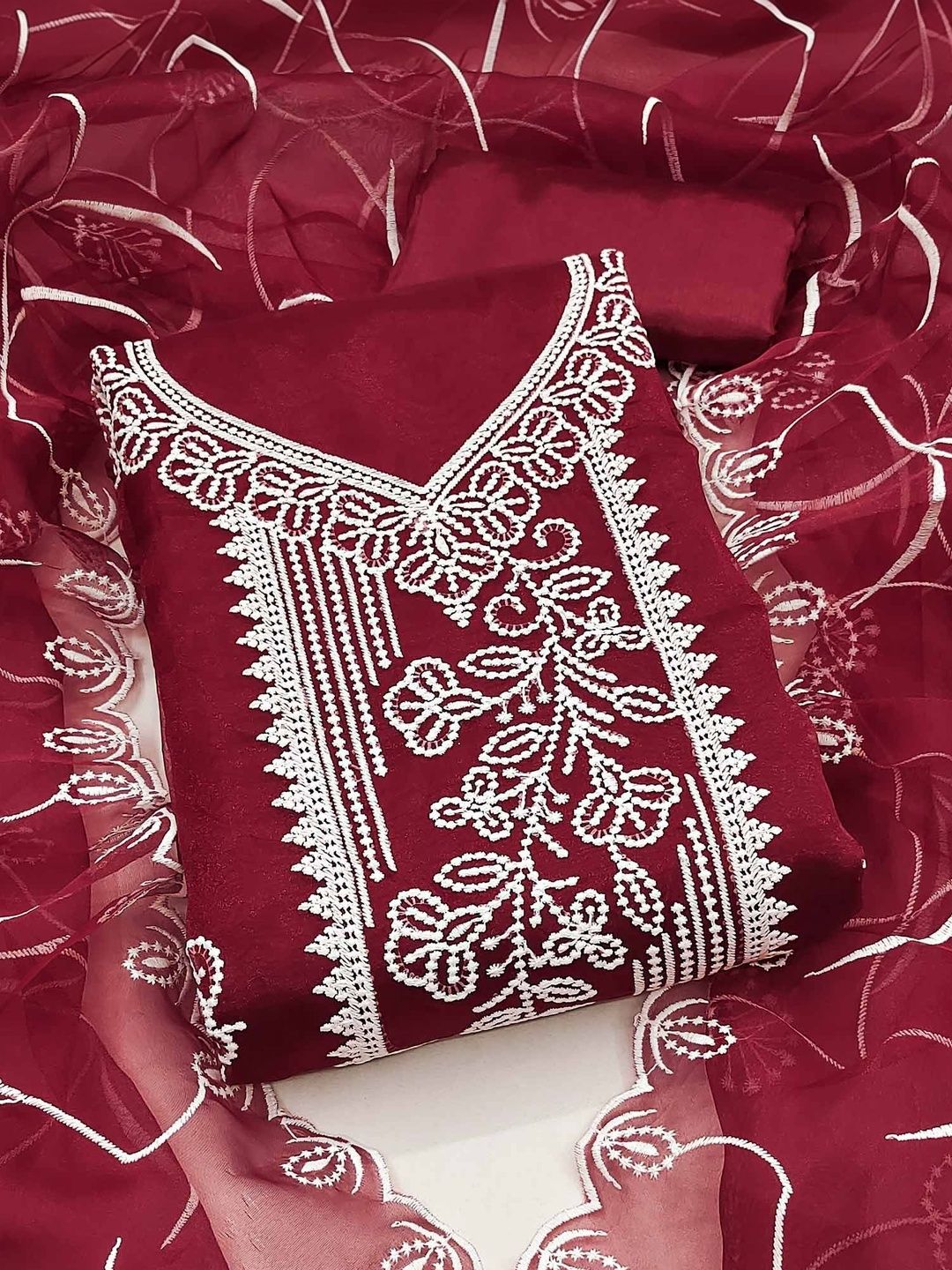 Peachmode Embroidered Organza Unstitched Dress Material